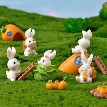 Pinenjoy 21Pcs Mini Rabbit and Carrot Figurines 1inch Cute Resin Bunny Cake Toppers for DIY Fairy Garden Dollhouse Moss Landscape Crafts Easter Decors
