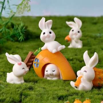 Pinenjoy 21Pcs Mini Rabbit and Carrot Figurines 1inch Cute Resin Bunny Cake Toppers for DIY Fairy Garden Dollhouse Moss Landscape Crafts Easter Decors