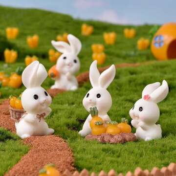 Pinenjoy 21Pcs Mini Rabbit and Carrot Figurines 1inch Cute Resin Bunny Cake Toppers for DIY Fairy Garden Dollhouse Moss Landscape Crafts Easter Decors