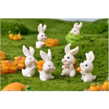 Pinenjoy 21Pcs Mini Rabbit and Carrot Figurines 1inch Cute Resin Bunny Cake Toppers for DIY Fairy Garden Dollhouse Moss Landscape Crafts Easter Decors