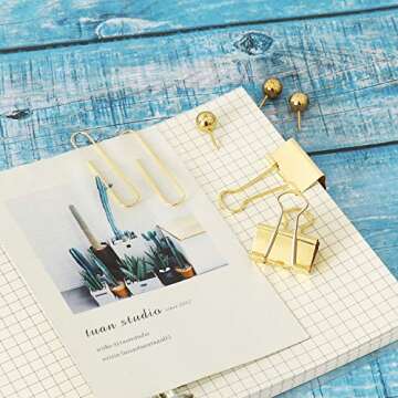 Stylish Gold Binder Paper Clips Set for Office Supplies