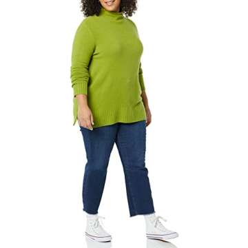 Goodthreads Women's Mid-Gauge Stretch Funnel Neck Sweater, Green, Large