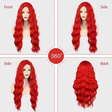 WECAN Long Wavy Red Synthetic Wig for Cosplay & Parties