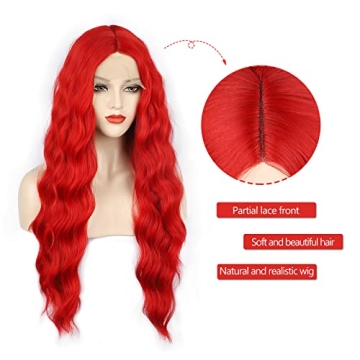 WECAN Long Wavy Red Synthetic Wig for Cosplay & Parties