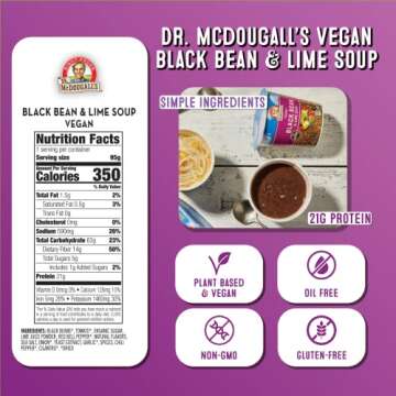 Dr. McDougall's Black Bean and Lime Soup - Gluten Free and Vegan Ramen Noodles - Instant Ramen Noodle Cups - Vegetarian Ramen Soup - Instant Noodles - 3.4 Ounce Cups - Pack of 6
