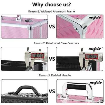 mefeir Makeup Train Case, Cosmetic Box Portable Makeup Box 12.6" L w/Adjustable Dividers, 4 Trays and 2 Locks, Professional Makeup Case Organizer, Xmas New year Birthday Mother's Day Gift (Pink)