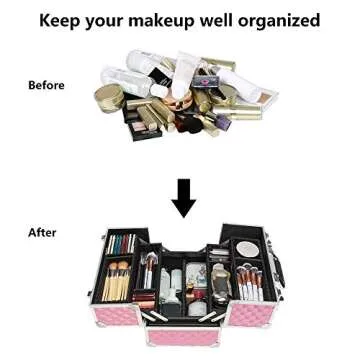 mefeir Makeup Train Case, Cosmetic Box Portable Makeup Box 12.6" L w/Adjustable Dividers, 4 Trays and 2 Locks, Professional Makeup Case Organizer, Xmas New year Birthday Mother's Day Gift (Pink)