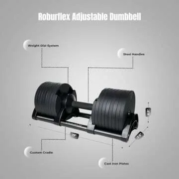 Adjustable Dumbbell (Single) by ROBURFLEX for Workout Strength Training Fitness Home Gym (Matte Black, 80LB)