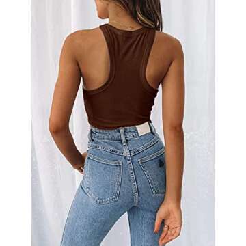 Berryou Women's Racer Back Tank Tops Sexy Sleeveless Halter Neck Crop Tops Coffee L