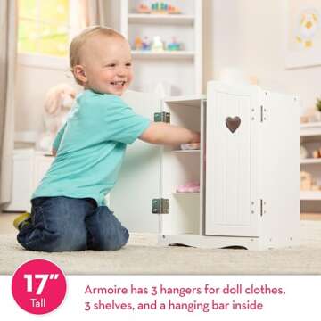 Melissa & Doug Mine to Love Wooden Play Armoire Closet for Dolls, Stuffed Animals - White (17.3”H ...