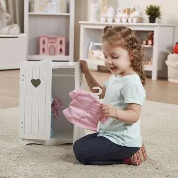 Melissa & Doug Mine to Love Wooden Play Armoire Closet for Dolls, Stuffed Animals - White (17.3”H x 12.4”W x 8.5”D Assembled) - Wooden Pretend Play Closet, Doll Wardrobe