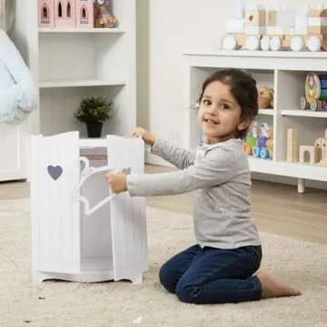 Melissa & Doug Mine to Love Wooden Play Armoire Closet for Dolls, Stuffed Animals - White (17.3”H x 12.4”W x 8.5”D Assembled) - Wooden Pretend Play Closet, Doll Wardrobe