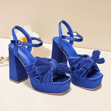 KHPAERMEI Bow Knot Platform Heels for Women Fashion Open Toe Chunky Heeled Sandals Ankle Strap Wedding Party Dress High Heels
