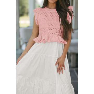 SAUKOLE Womens Casual T-Shirts Dresses Crew Neck A Line Tank Dresses for Wedding Guest Cocktail Party Dress Pink