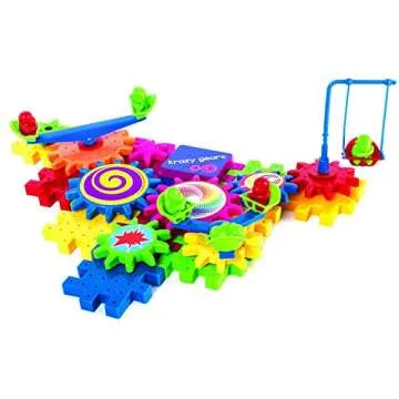 Krazy Gears Gear Building Toy Set - Interlocking Learning Blocks - Motorized Spinning Gears - 81 Piece Playground Edition