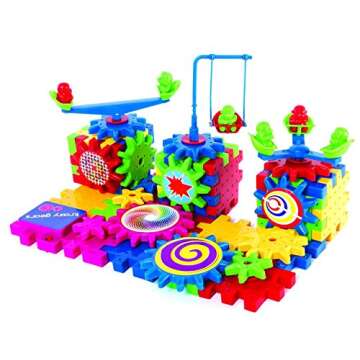 Krazy Gears Gear Building Toy Set - Interlocking Learning Blocks - Motorized Spinning Gears - 81 Piece Playground Edition