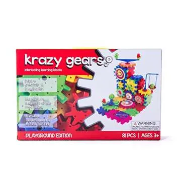 Krazy Gears Gear Building Toy Set - Interlocking Learning Blocks - Motorized Spinning Gears - 81 Piece Playground Edition