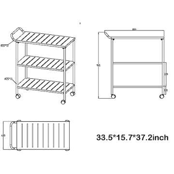 Modern Kitchen Bar Cart on Wheels Metal Rolling Serving Carts with 3 Tier for Storage Mobile Kitchen...