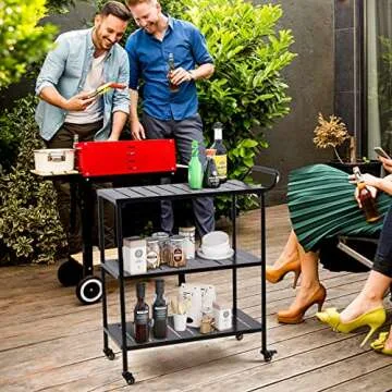 Modern Kitchen Bar Cart on Wheels Metal Rolling Serving Carts with 3 Tier for Storage Mobile Kitchen Island with Lockable Casters and Side Handle for Outdoor& Indoor -33.5 * 15.7 * 37.2inch(L*W*H)