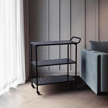 Modern Kitchen Bar Cart on Wheels Metal Rolling Serving Carts with 3 Tier for Storage Mobile Kitchen Island with Lockable Casters and Side Handle for Outdoor& Indoor -33.5 * 15.7 * 37.2inch(L*W*H)