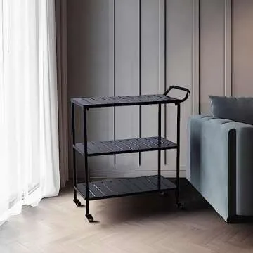 Modern Kitchen Bar Cart on Wheels Metal Rolling Serving Carts with 3 Tier for Storage Mobile Kitchen Island with Lockable Casters and Side Handle for Outdoor& Indoor -33.5 * 15.7 * 37.2inch(L*W*H)