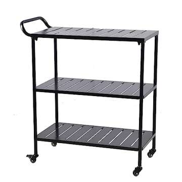 Modern Kitchen Bar Cart on Wheels Metal Rolling Serving Carts with 3 Tier for Storage Mobile Kitchen Island with Lockable Casters and Side Handle for Outdoor& Indoor -33.5 * 15.7 * 37.2inch(L*W*H)