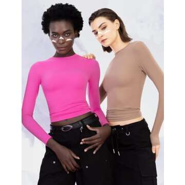 PUMIEY Women's Long Sleeve T Shirts Crew Neck Slim Fit Going Out Tops for Women Sexy Basic Tee, Blush Medium
