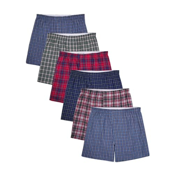 Fruit of the Loom Men's Tag Free Woven Boxer Shorts, Assorted Plaid