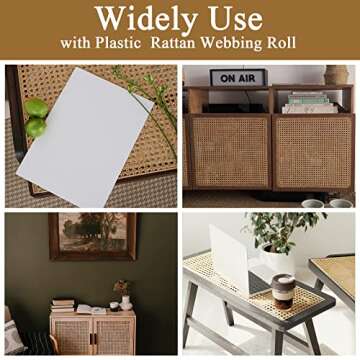 16" x5FT Plastic Rattan Cane Webbing, Woven Open Mesh Cane Net Roll for DIY Caning Furniture Decor P...