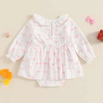 Adorable Baby Girl Romper Long Sleeve Bowknot Design