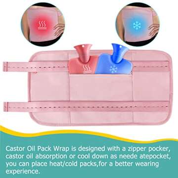 4Pack Castor Oil Pack for Chest, Neck and Abdomen, Reusable Compress Castor Oil Pack Wrap for Abdomen with Adjustable Elastic Strap Flannel Cotton Machine Washable Anti Oil Leak(Pink)