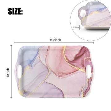 Serving Tray Decorative Tray with Handles Multi-Purpose Rectangular Serving Trays for Restaurant, Parties, Coffee Table, Kitchen - Pink Marble Pattern