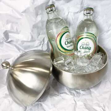 Luvitory Ice Bucket with Lid Double Insulation Stainless Steel Ice Box Container Storage Box Househo...