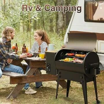 KingChii 2023 Upgrade Portable Wood Pellet Grill & Smoker Multifunctional BBQ Grill with Automatic Temperature Control Foldable Leg for Backyard Camping Cooking Bake and Roast, 341 sq in Bronze