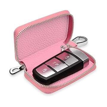 Buffway Car Key Cover, Stylish Pink Leather Key Fob Holder