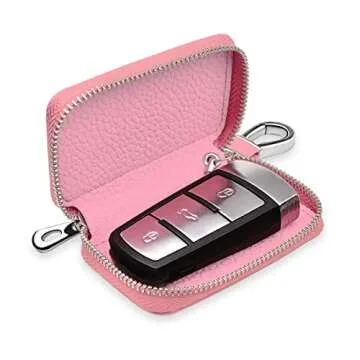 Buffway Car Key Cover, Stylish Pink Leather Key Fob Holder