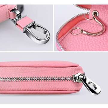 Buffway Car Key Cover, Stylish Pink Leather Key Fob Holder