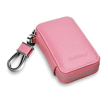Buffway Car Key Cover, Stylish Pink Leather Key Fob Holder