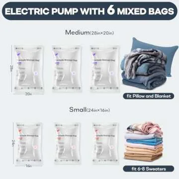 VMSTR Travel Vacuum Storage Bags with Electric Pump, 6 Pack Space Saver Bags for Clothes, Vacuum Bags for Blankets, Pillow, Toys