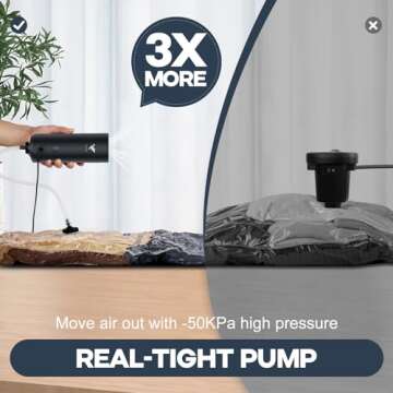 VMSTR Travel Vacuum Storage Bags with Electric Pump, 6 Pack Space Saver Bags for Clothes, Vacuum Bags for Blankets, Pillow, Toys