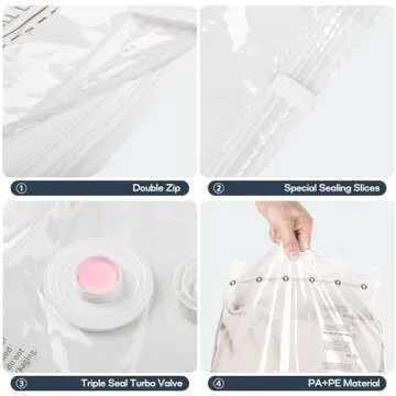 VMSTR Travel Vacuum Storage Bags with Electric Pump, 6 Pack Space Saver Bags for Clothes, Vacuum Bags for Blankets, Pillow, Toys