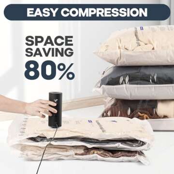 VMSTR Travel Vacuum Storage Bags with Electric Pump, 6 Pack Space Saver Bags for Clothes, Vacuum Bags for Blankets, Pillow, Toys