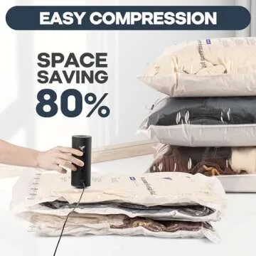 VMSTR Travel Vacuum Storage Bags with Electric Pump, 6 Pack Space Saver Bags for Clothes, Vacuum Bags for Blankets, Pillow, Toys