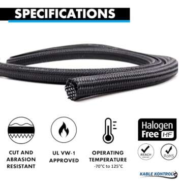 Kable Kontrol 10 Ft - 0.25 Inch Braided Cable Sleeve - Self Closing Split Wire Wrap Cord Hider Organ...