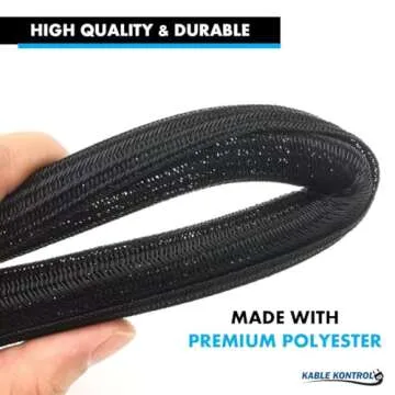 Kable Kontrol 10 Ft - 0.25 Inch Braided Cable Sleeve - Self Closing Split Wire Wrap Cord Hider Organizer Wire Loom Tubing Cover for Automotive, Industrial Cable Management - Black