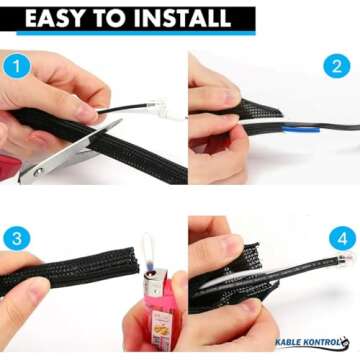 Kable Kontrol 10 Ft - 0.25 Inch Braided Cable Sleeve - Self Closing Split Wire Wrap Cord Hider Organizer Wire Loom Tubing Cover for Automotive, Industrial Cable Management - Black