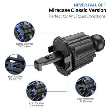 Miracase Phone Holders for Your Car with Metal Hook Clip, Air Vent Cell Phone Car Mount, Hands Free Universal Automobile Cradle Fit for iPhone Android and All Smartphones, Classic Black