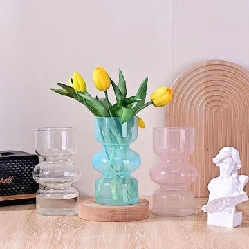 LiteViso 7 Inch Elegant Pink Clear Glass Flower Vase