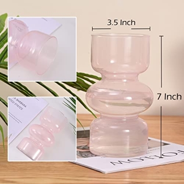 LiteViso 7 Inch Elegant Pink Clear Glass Flower Vase