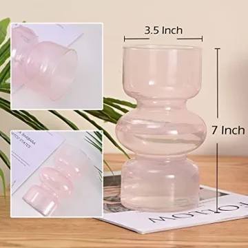 LiteViso 7 Inch Elegant Pink Clear Glass Flower Vase